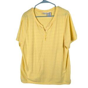 White Stag Top Women Plus sz 20W Yellow Henley Pullover Classic Mature Timeless